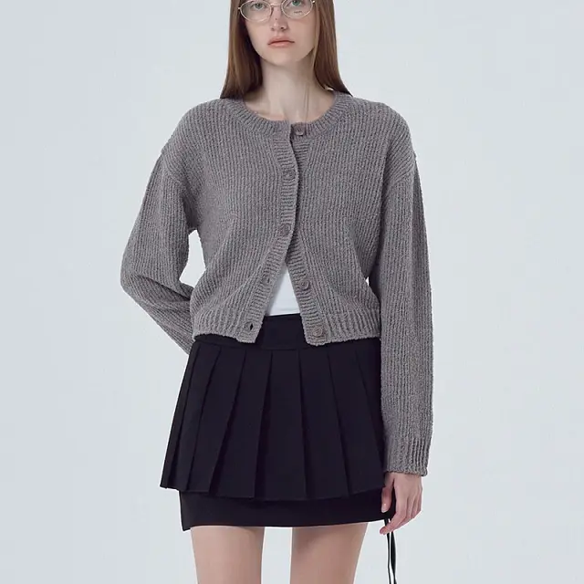 Women's Long Sleeve Round Neck Button Solid Color Sweater Gray - Shop at LoveMi