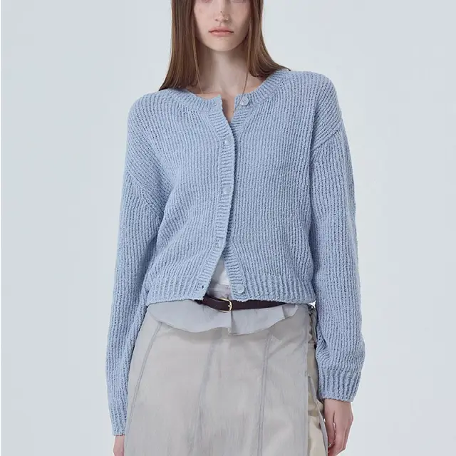 Women's Long Sleeve Round Neck Button Solid Color Sweater Light Blue - Shop at LoveMi