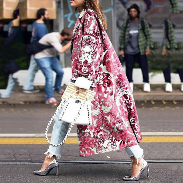 Fashion Loose Ankle Print Woolen Coat Pink Pattern - Shop at LoveMi