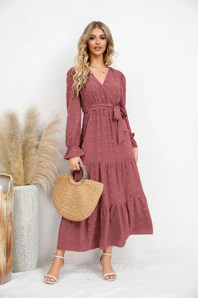Solid Color Wide Hem Casual Dress Women's Clothing Pink - Shop at LoveMi