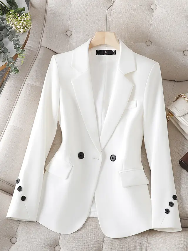 Spring And Autumn Khaki Suit Jacket For Women's Slimming White - Shop at LoveMi