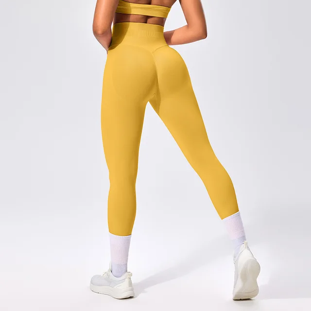 Seamless High waisted Nine inch Pants Pleated And Hip lifting Fitness Pants Peach Sorbet - Shop at LoveMi