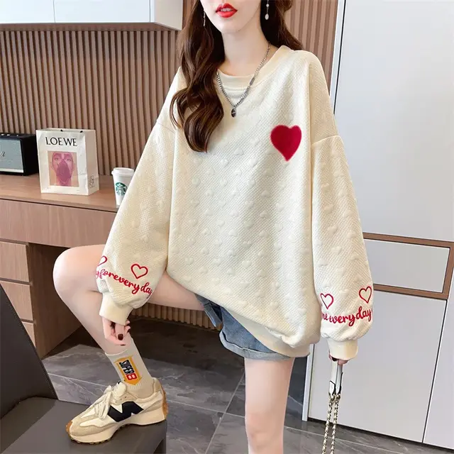 Thickened Personality Embroidery Embroidery Long Sleeve Apricot Thin - Shop at LoveMi
