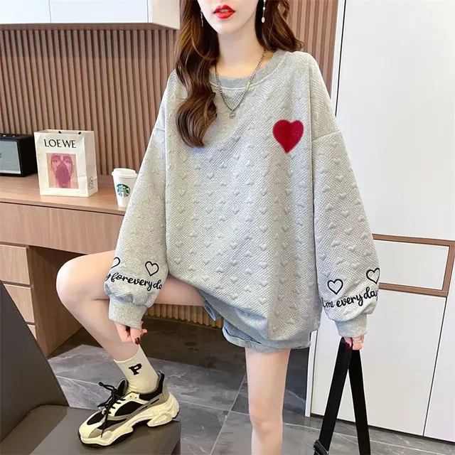 Thickened Personality Embroidery Embroidery Long Sleeve Gray Thin - Shop at LoveMi