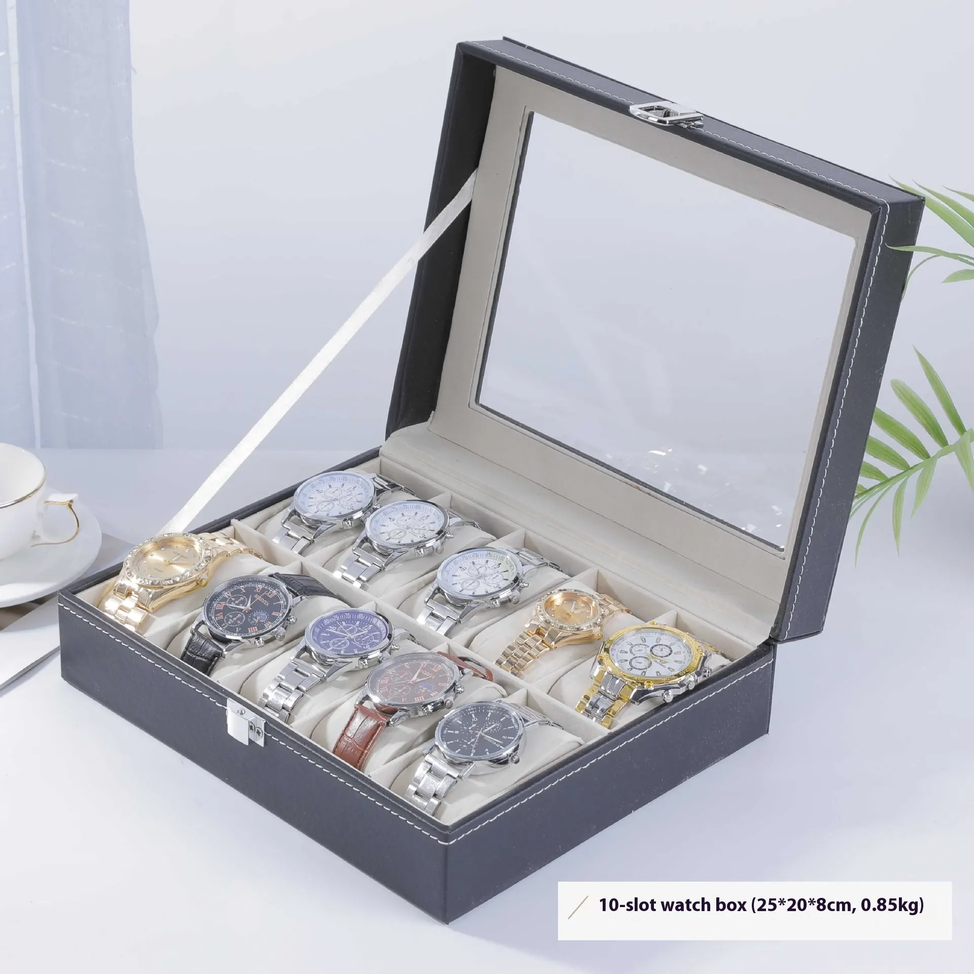 High-grade Leather Multifunctional Watch Storage Box - Grey
