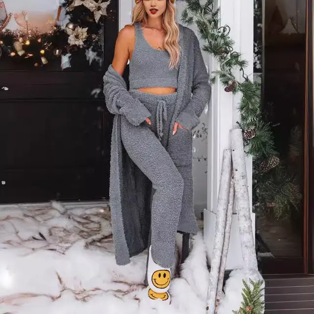 Elegant Cardigan Loose Casual Three piece Suit Pack Gray Coat - Shop at LoveMi