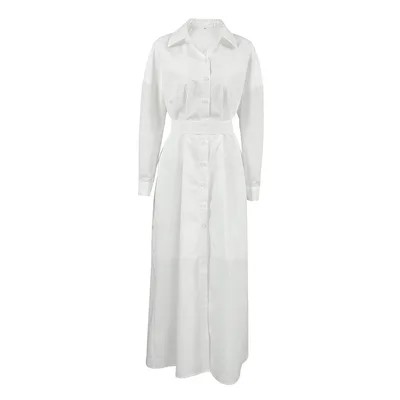 Autumn And Winter Elegant French Lapel Shirt Dress White - Shop at LoveMi