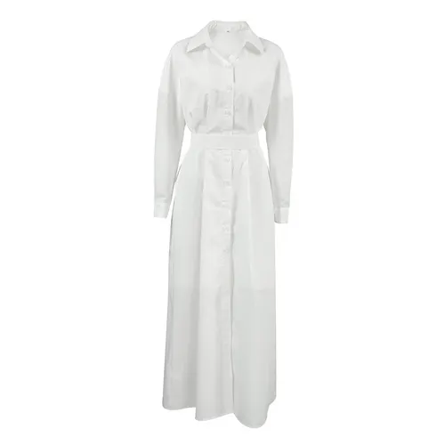 Autumn And Winter Elegant French Lapel Shirt Dress White - Shop at LoveMi