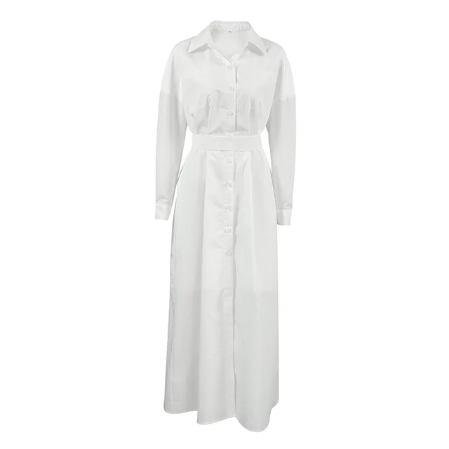 Autumn And Winter Elegant French Lapel Shirt Dress White - Shop at LoveMi