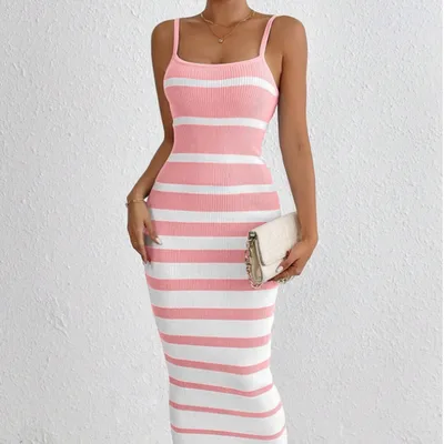 Women's Sexy Hot Girl Striped Spaghetti Straps Hip Dress Pink - Shop at LoveMi