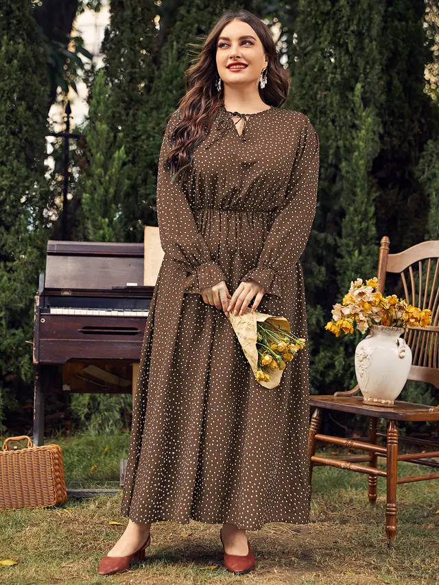 European And American Style Plus Size Women's Clothing Dress Brown - Shop at LoveMi