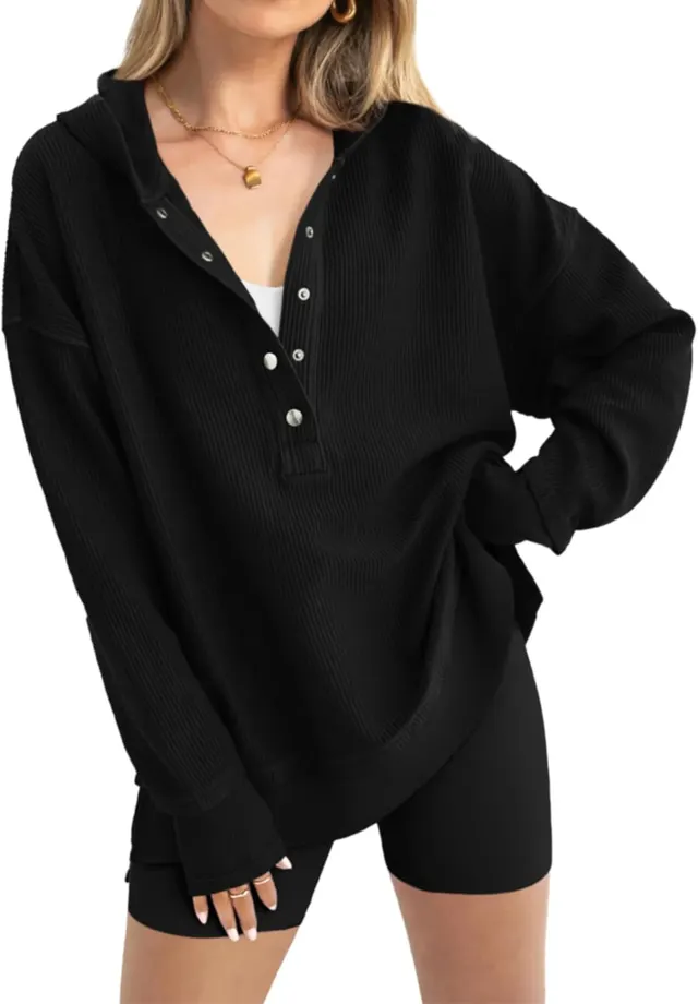 Pullover Leisure Hooded Corduroy Temperament Commute Sweater Black - Shop at LoveMi