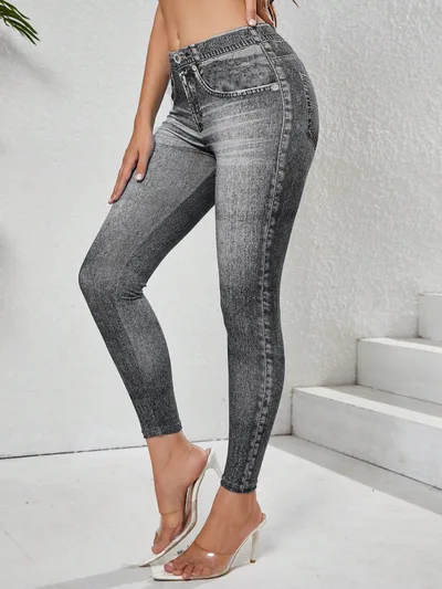 Retro High Elastic Tights Hip Lifting Yoga Trousers 2860 Denim Gray - Shop at LoveMi