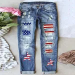 Halloween Printed Water Washed Hole Loose Wide Leg Jeans - Pentagram-S