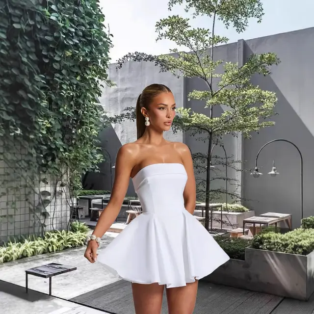 European And American Hot Girls Sexy Pure Color Tube top Dress White - Shop at LoveMi