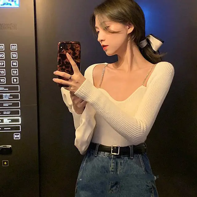 Thermal Base Sweater Women's Short Top White - Shop at LoveMi