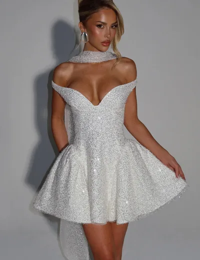 Women's Fashion Elegant Sequins Backless Dress White - Shop at LoveMi