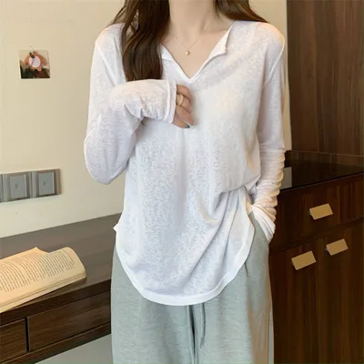Summer Thin Ice Silk Air Conditioning Blouse Top Clothes White - Shop at LoveMi
