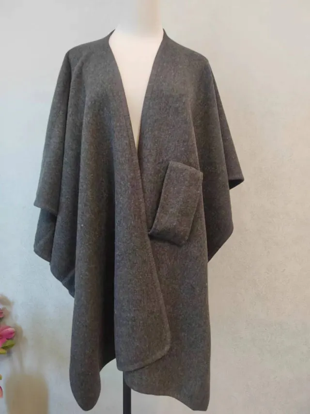 Fur Collar Fur Ball Knitted Cardigan Cape And Shawl Dark Gray - Shop at LoveMi