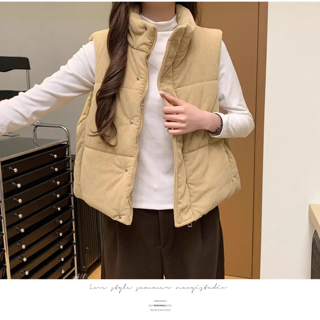 Vest Women's Short Loose Cotton-padded Thick Fashion Coat - Khaki