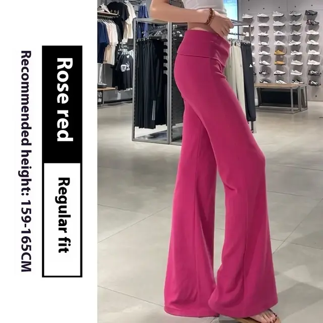 Women's Thin Low Waist Slimming Small Drape Casual Yoga Pants Rose Red B - Shop at LoveMi