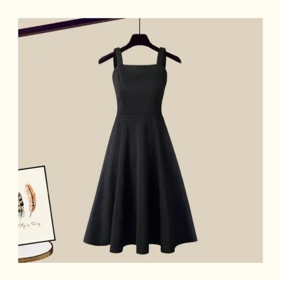 Three dimensional Cut Black Dress SATINE Word Version Black - Shop at LoveMi