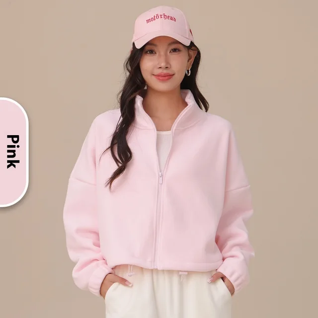 Aoli Velvet Sports Jacket For Women Loose Lapel Yoga Pink - Shop at LoveMi