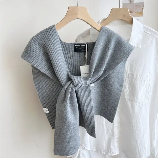 Air conditioned Room Shoulder Pad Internet Celebrity Knotted Shirt Women's Scarf Gray - Shop at LoveMi