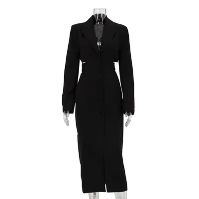 Hollow out Midriff Single breasted Long Sleeve Business Suit And Dress Black - Shop at LoveMi