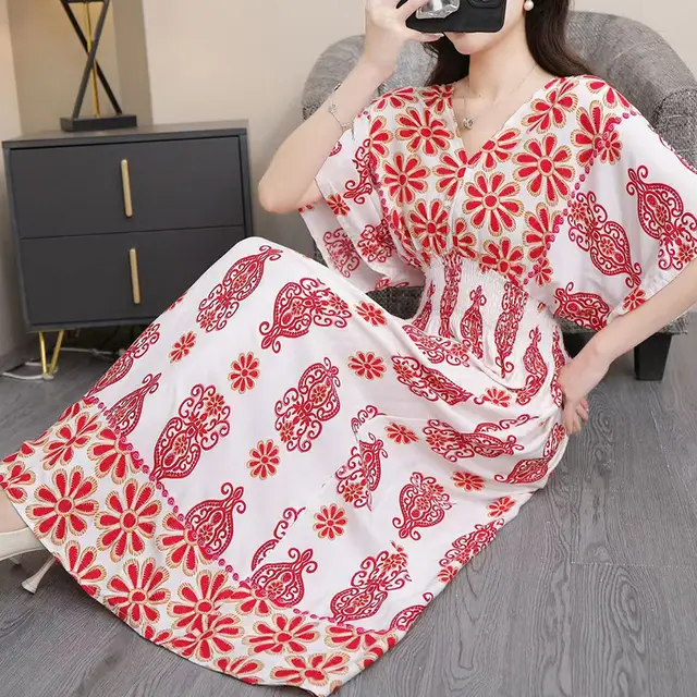 Ethnic Style V neck Cotton Silk Short Sleeve French Thai Style Style 4 1 - Shop at LoveMi