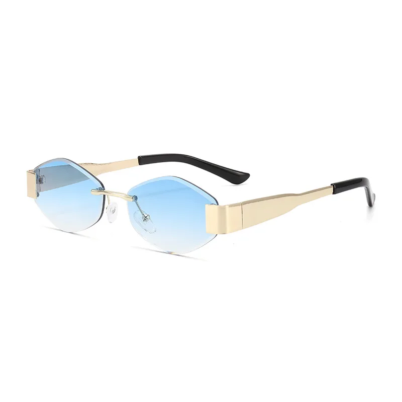 Polygon Rimless Elegant Sun-resistant Sunglasses - Gold Frame Double Blue Piece - View 1