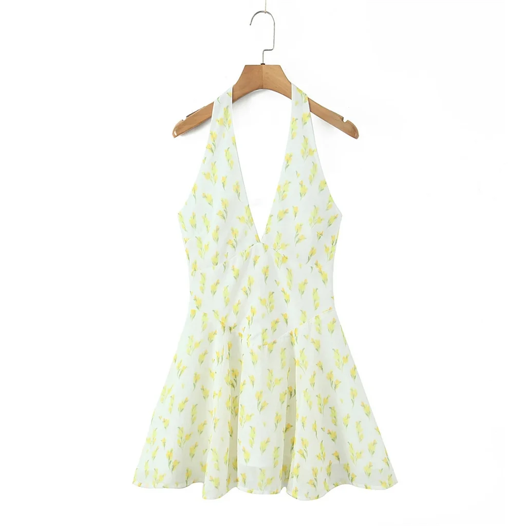 Sweet Lemon Floral Print Halter Dress - View 1