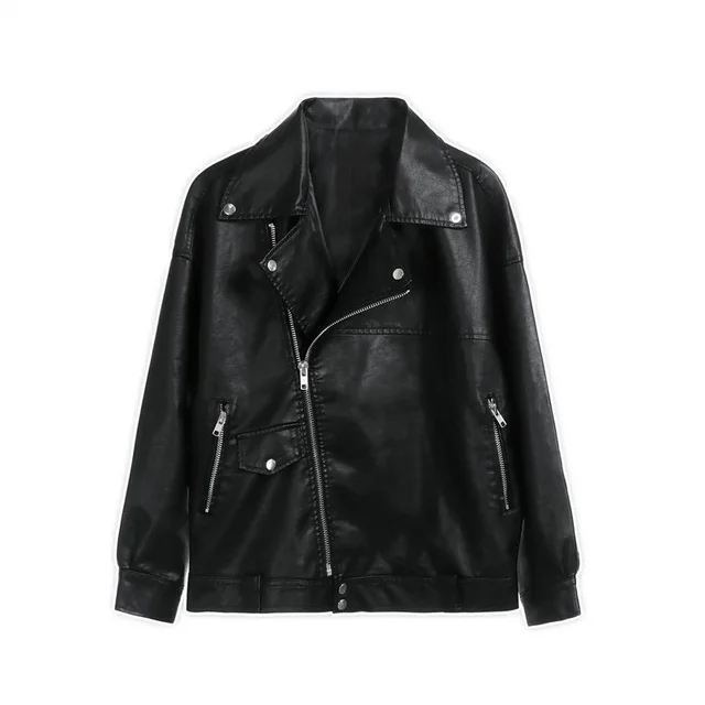 Coat Women's Autumn And Winter Motorcycle Short Black Black Single Liner - Shop at LoveMi