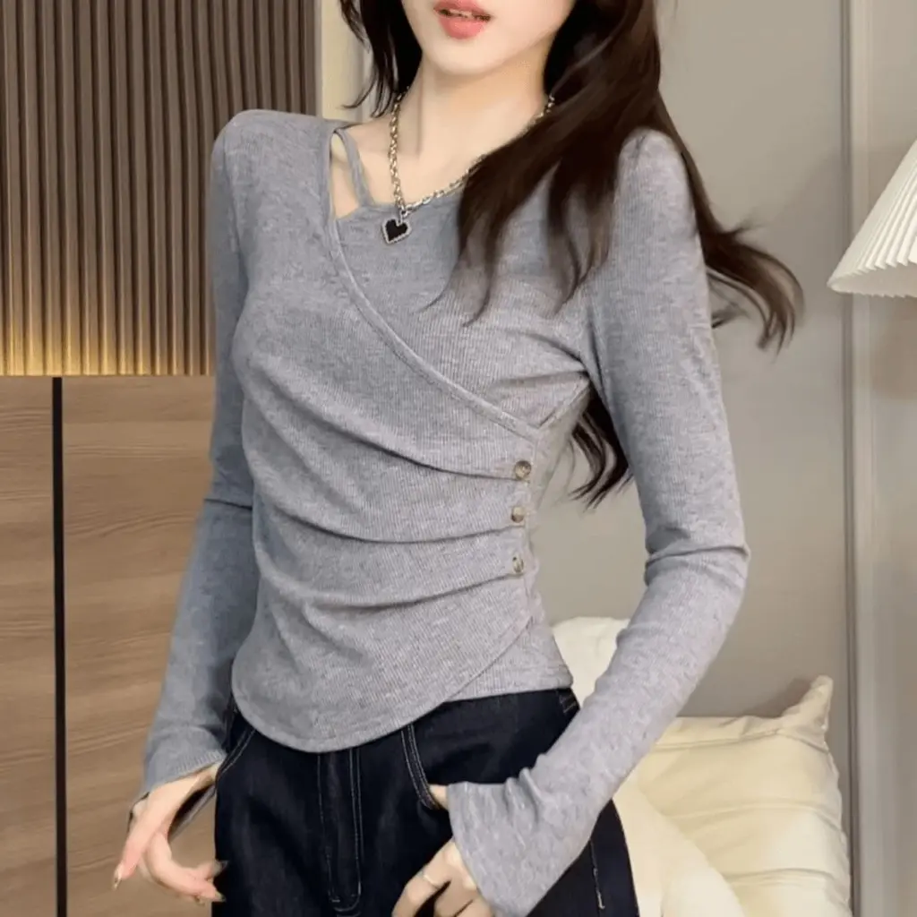Double-sided Thread Dralon Bottoming Shirt Plus Size - Gray