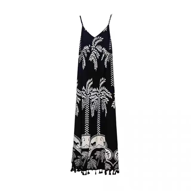 Beach Hainan Vacation Tassel Strap Dress Black - Shop at LoveMi