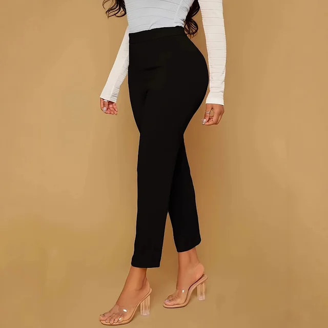 Versatile Comfortable High Waist Slim Casual Trousers Black - Shop at LoveMi
