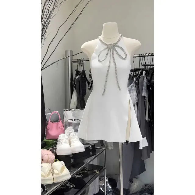 Exquisite Rhinestone Bowknot Fashionable Elegant Sweet And Spicy Top White - Shop at LoveMi