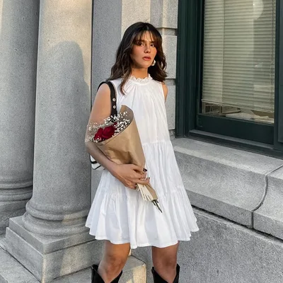 Round Neck Sexy Bow Tie Elegant Loose Temperament Dress White - Shop at LoveMi