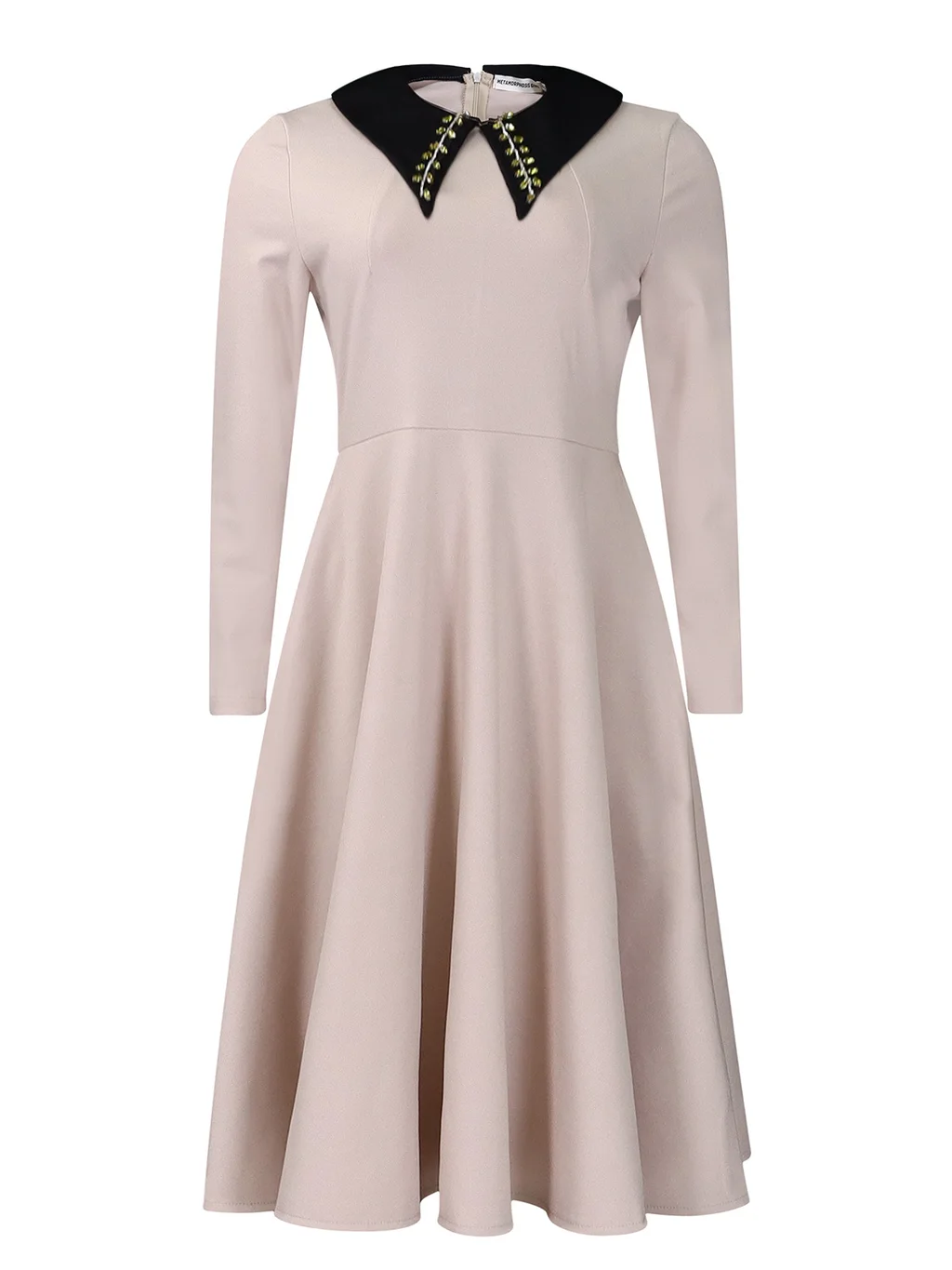 Long Sleeve Lapel Elegant Slimming Large Hem Dress - Khaki