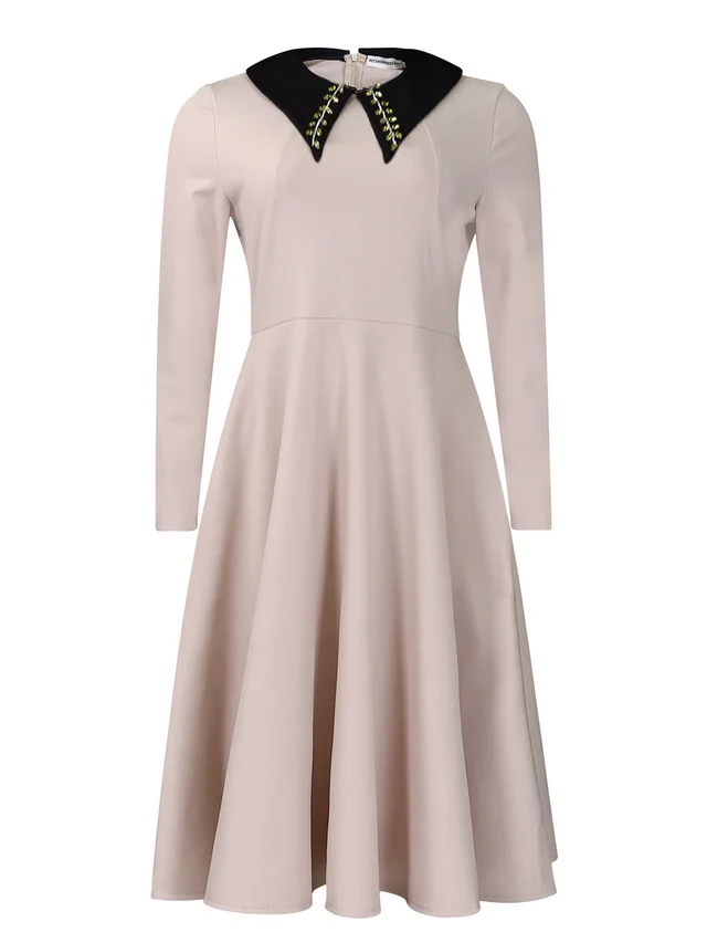 Long Sleeve Lapel Elegant Slimming Large Hem Dress Khaki - Shop at LoveMi
