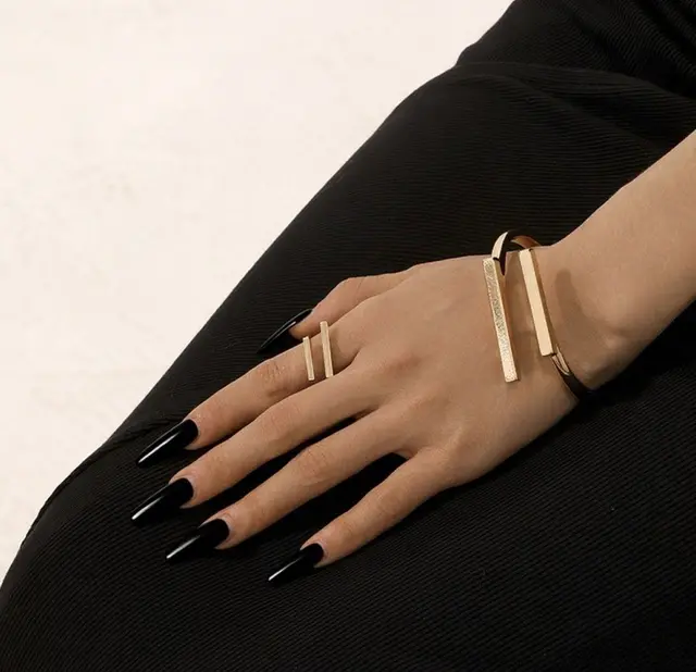 Metal Geometry Square Opening Adjustable Women's Bracelet Ring Jewelry Suit Suit - Shop at LoveMi