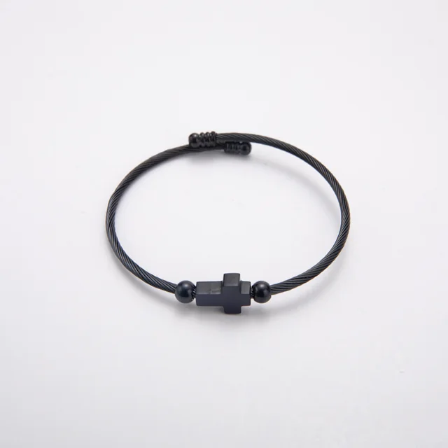 Titanium Steel Retro With Opening Adjustable Cross Bracelet Black - Shop at LoveMi