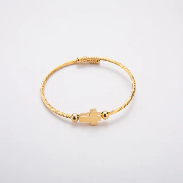 Titanium Steel Retro With Opening Adjustable Cross Bracelet Gold - Shop at LoveMi