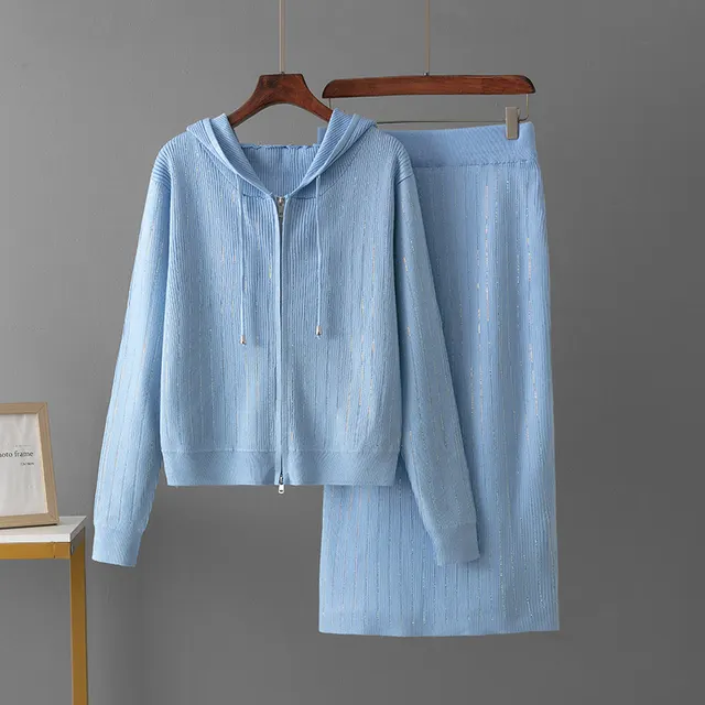 Women's Solid Color Fashion Niche Fashion Light Diamond Hooded Skirt Outfit Sky Blue - Shop at LoveMi