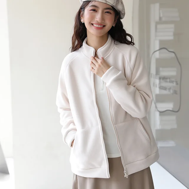 Polar Fleece Cardigan Outerwear Long sleeved Tops Rice - Shop at LoveMi