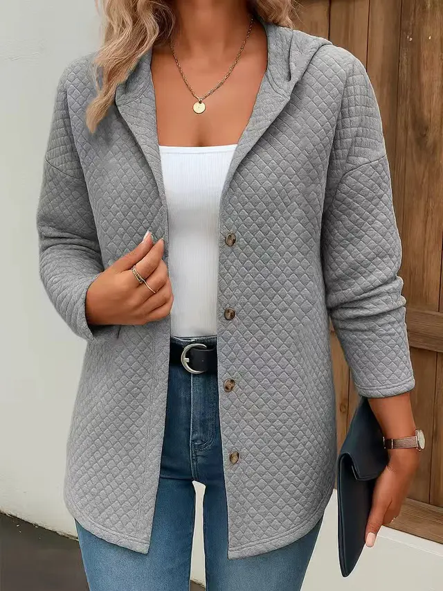 Women's Casual Loose Fashion Plaid Long Sleeve Cardigan Hoodie Coat Gray - Shop at LoveMi
