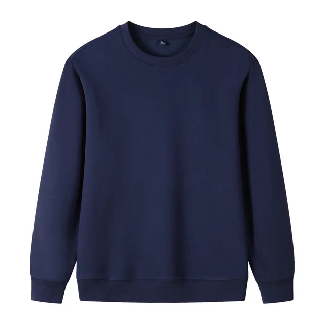 320g Straight Shoulder Pure Cotton Autumn Long Sleeve Round Neck Solid Color Sweatshirt Customized Navy Blue - Shop at LoveMi