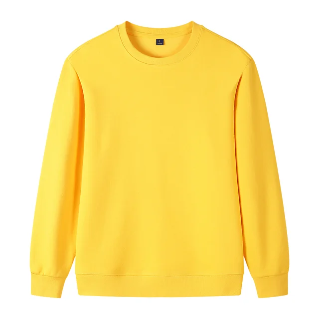 320g Straight Shoulder Pure Cotton Autumn Long Sleeve Round Neck Solid Color Sweatshirt Customized Yellow - Shop at LoveMi
