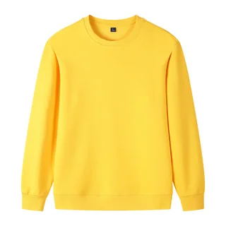 320g Straight Shoulder Pure Cotton Autumn Long Sleeve Round Neck Solid Color Sweatshirt Customized - Yellow