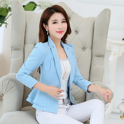 Women's Solid Color Korean Style Slim Fit Ruffled Coat Water Blue - Shop at LoveMi